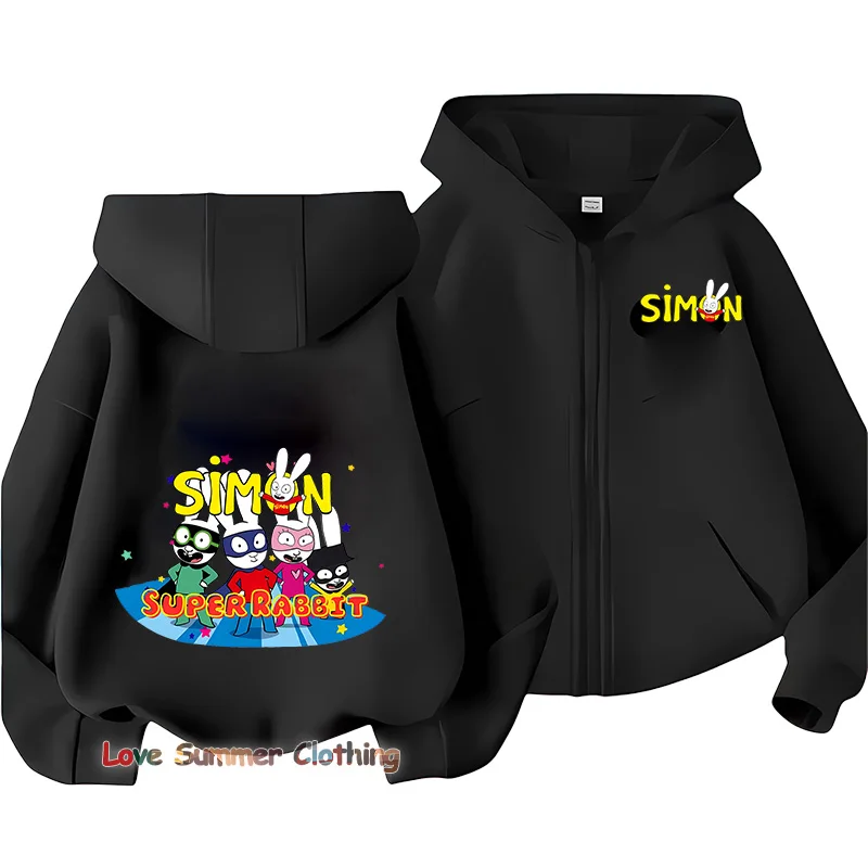 Simon super conejo niños Sudadera con capucha Zip Up conejo niños otoño chaqueta con capucha Zip otoño pulóver Casual Sudadera con capucha tamaño 100-160