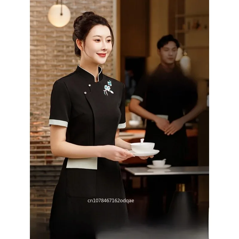 chinese-high-end-short-sleeved-hotel-service-uniform-orange-color-scheme-banquet-restaurant-hot-pot-restaurant-special
