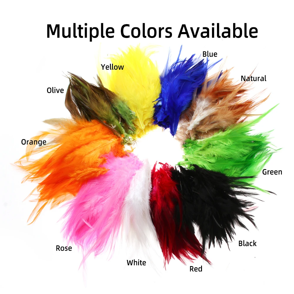 50PCS/Pack Colored Rooster Saddle Hackle Fly Tying Cock Schlappen Feathers for Trout Salmon Bass Saltwater Streamer Flies