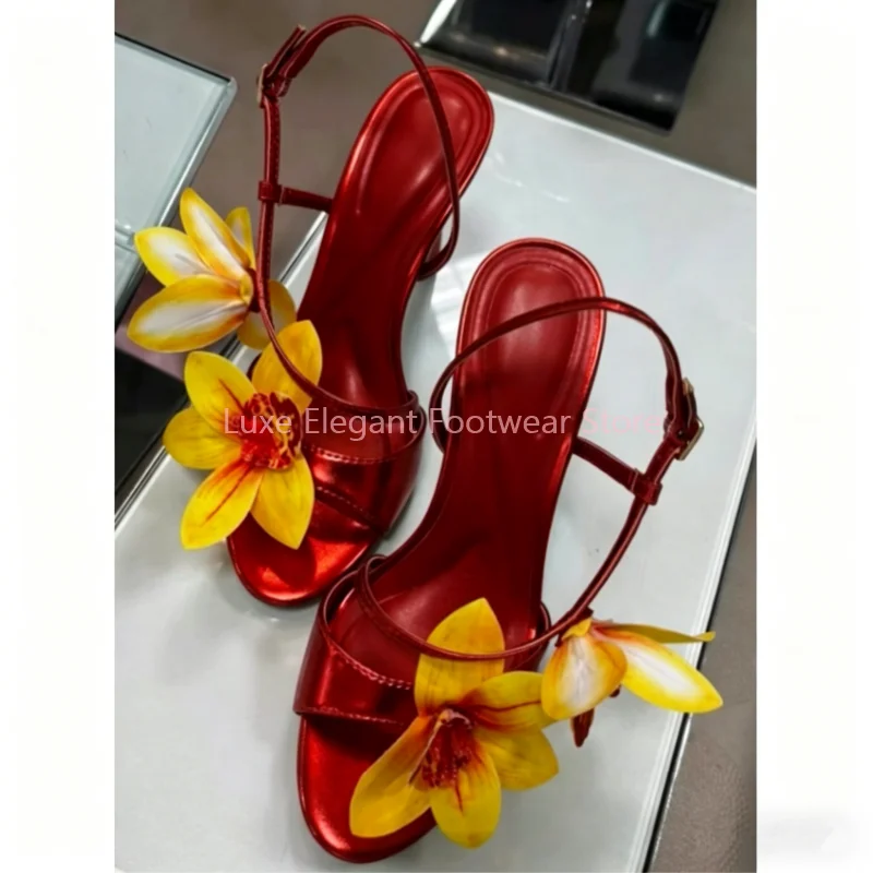 Red Flower Decor Back Strap Ho - Strappy Heeled Sandals ulasan dan harga