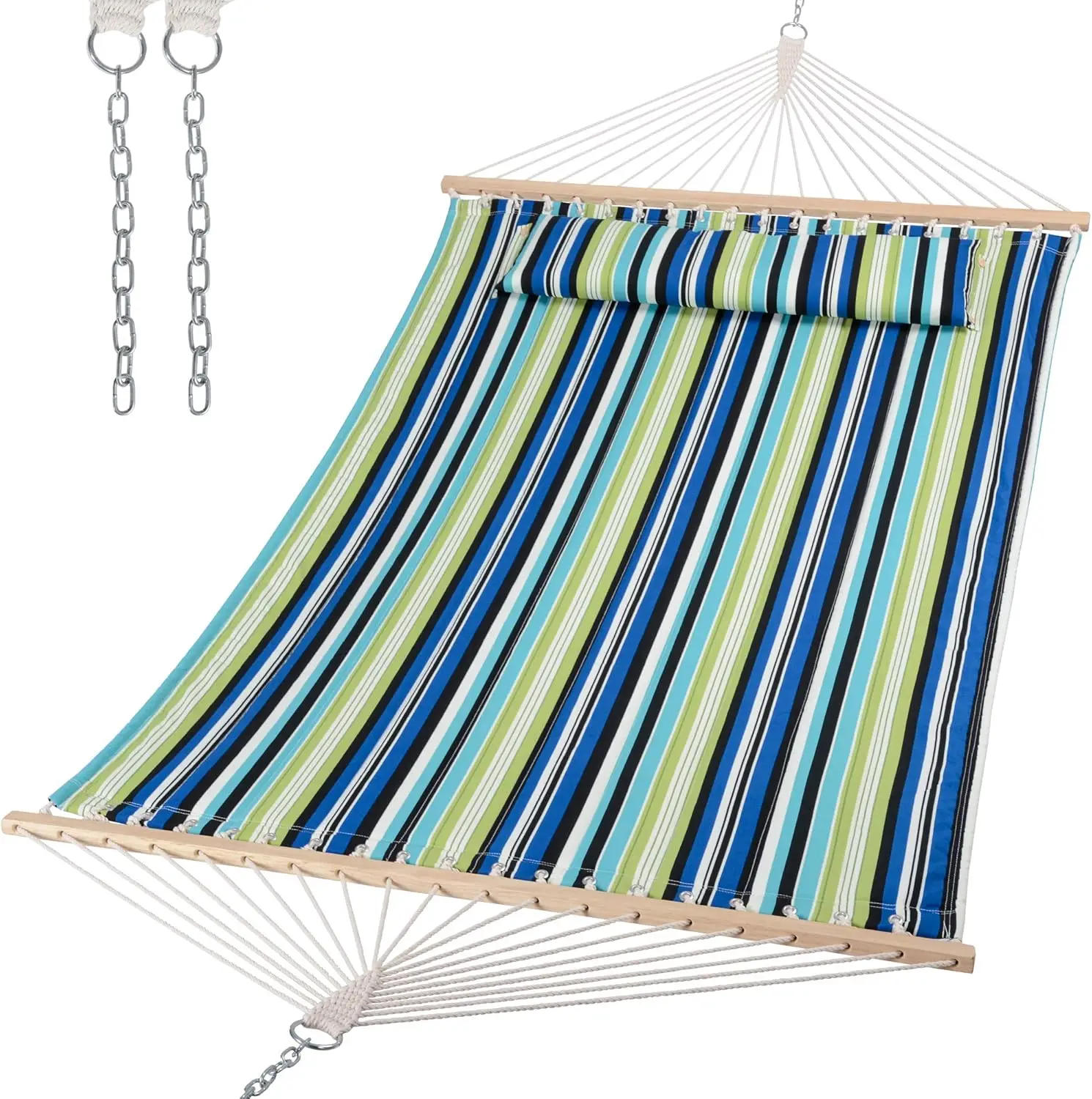 

2 Person Hammocks for Trees, Lightweight Hammock for Outdoor, Patio, Garden, Backyard, Green Stripes