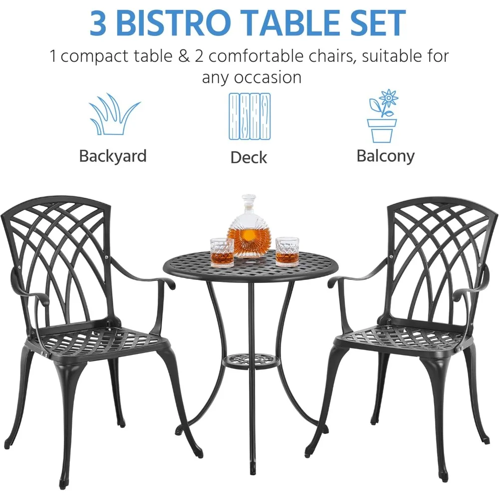 3-Piece Patio Bistro Set Outdoor Cast Aluminum Bistro Table and Chairs Set of 2, Outdoor Patio Furniture  for Patio Balcony