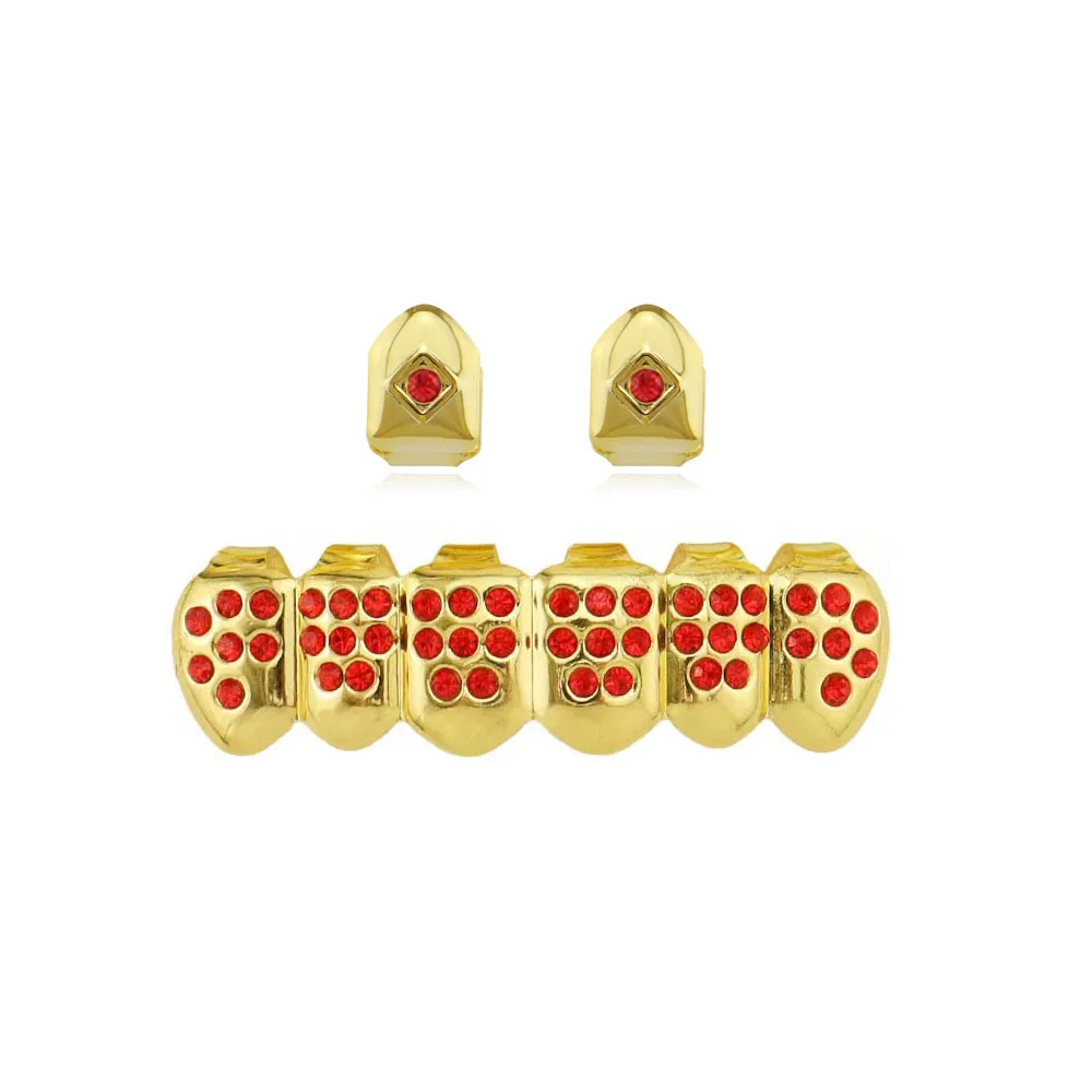 แฟชั่นฮิปฮอป CZ ฟัน grillz พลอยเทียมสีทองแบบถอดออกได้ฝาครอบฟันสไตล์พังก์เครื่องประดับสำหรับงานปาร์ตี้