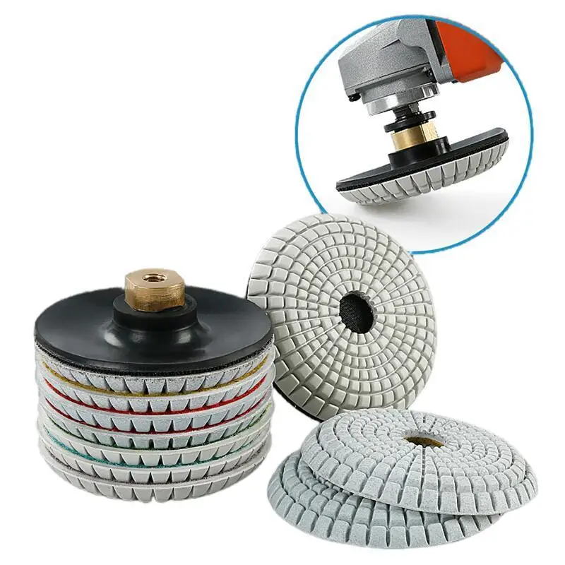 7-teiliges 4" 100mm Konvex-Polierpad-Set, Nass-Schleifscheiben in Schalenform für Granit, Stein, Beton, Marmor mit Gummiunterlage – Detail 1