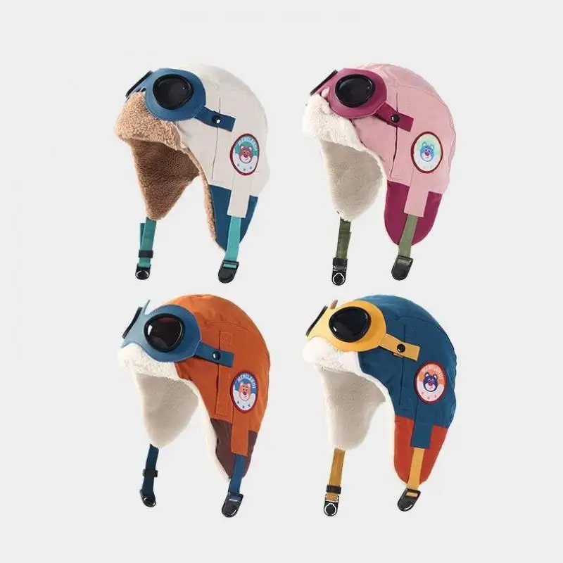 Bomber Hats For Girls Boys Unisex Earflap Hat Cold proof Aviator Glasses Winter Beanies Velvet Keep Warm Skiing Cap Outdoor New