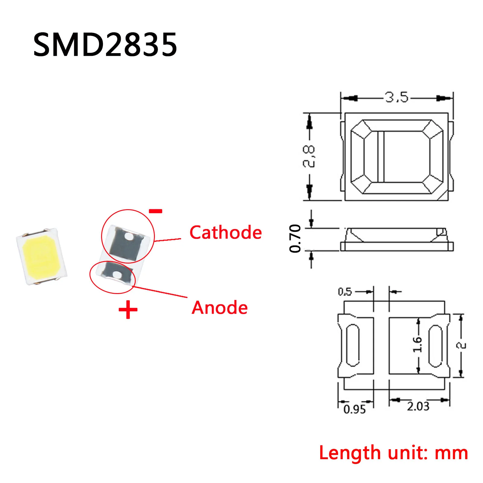 100pcs 0.5W SMD5730 SMD2835 DC3V LED COB Chip Lamp Beads Light White Warm 120mA 60-65lm Surface Mount PCB Emitting Diodes Lamp