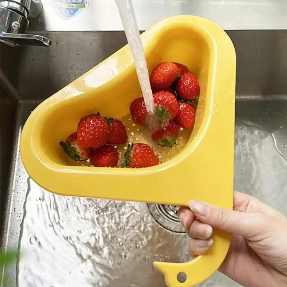 1pcs Fruit Drainer Basket  Yellow/blue/ Green/ OrangeKitchen Sink Strainer Drain Vegetable Fruit Drainer Basket Suction Cup Rack