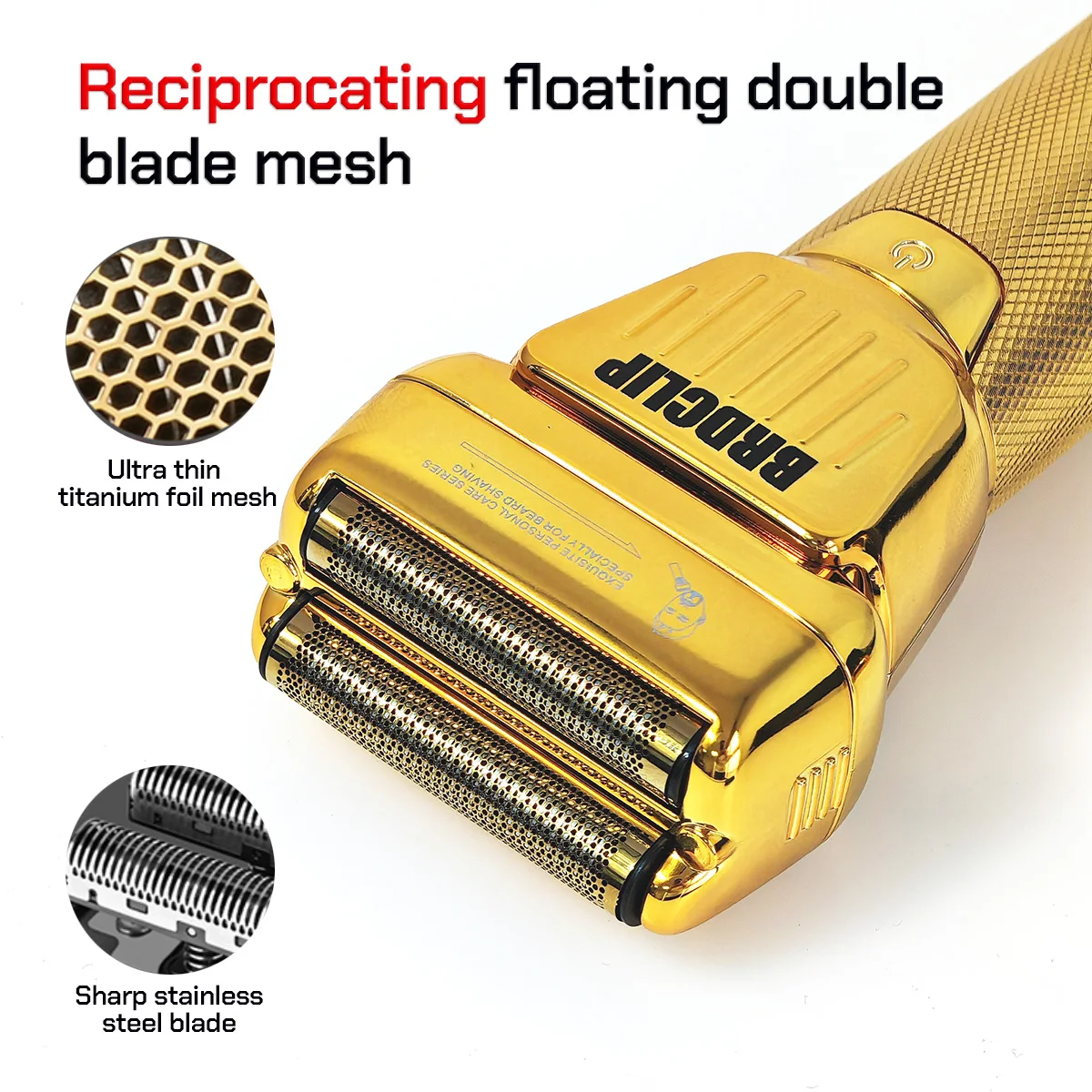 BRDCLIP BRD-362 9000RPM المهنية الفولاذ المقاوم للصدأ محفور التيتانيوم مطلي شفرةين شبكة الحلاقة الكهربائية قص الشعر ماكينة حلاقة