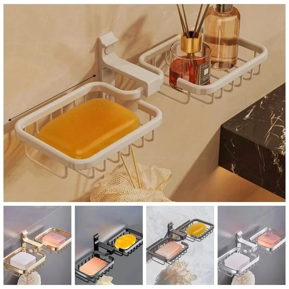 

Bathroom Soap Box Aluminum Wall-mounted Soap Dish Punch-Free with Drain Water Soap Drain Box Rust-proof Strong Load-bearing