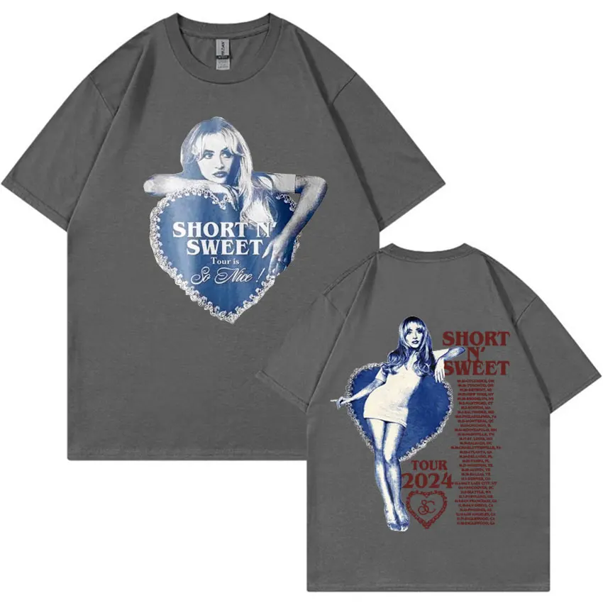 Sabrina Carpenter Short N\' Sweet Tour Double Sided Print T Shirt Men Women\'s Clothing Harajuku Aesthetic Streetwear T-shirt Tops
