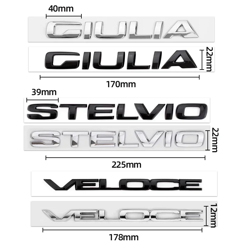 

Car Sticker For Alfa Romeo 3D ABS Glossy Silvery Black Q2 Q4 Ti Veloce Giulia Stelvio Letter Badge Trunk Emblem Car Stickers For