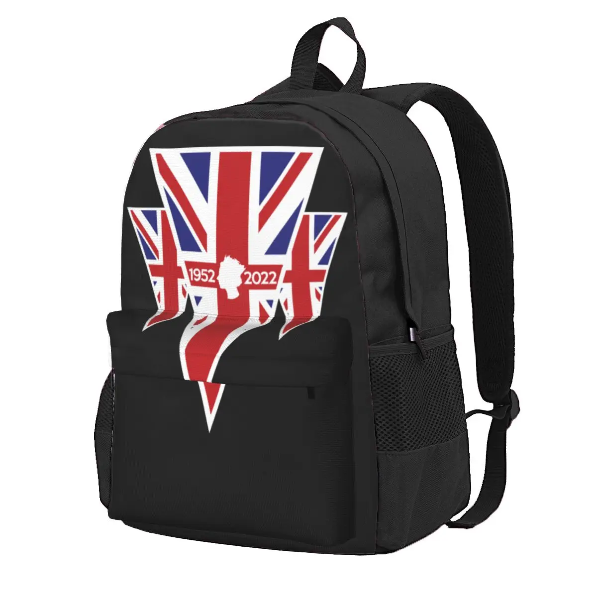 

Queen Elizabeth Platinum Jubilee Backpack Silhouette UK Flag Sport Backpacks Elegant High School Bags Design Large Rucksack