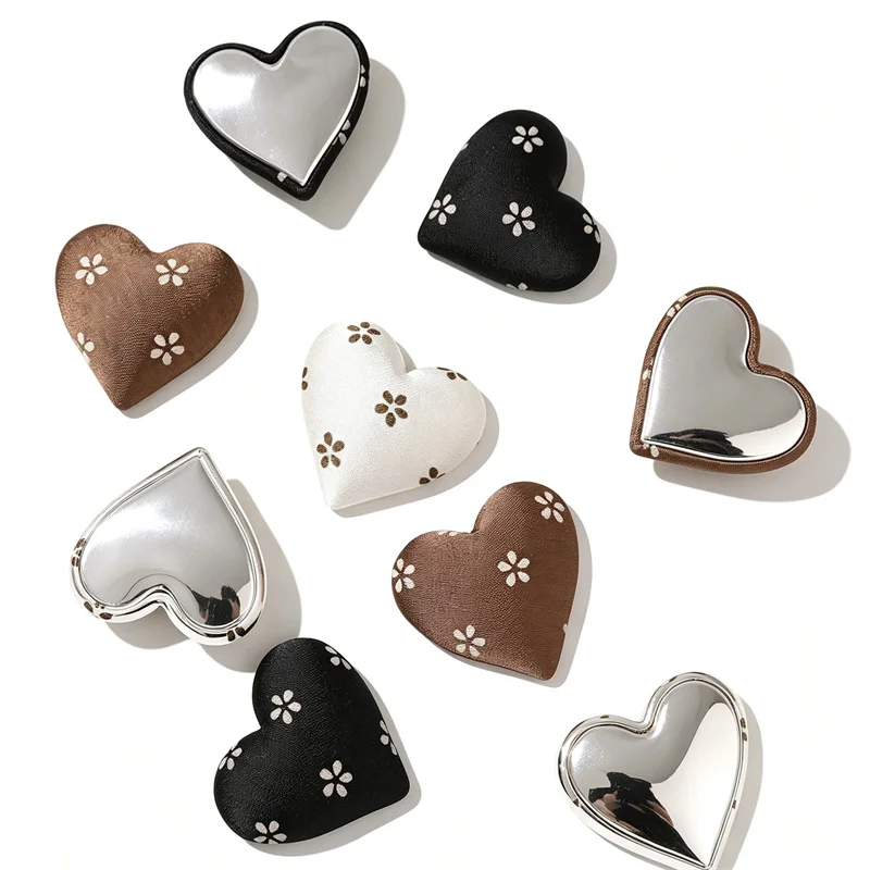 Newest 50pcs/lot color flowers pattern print fabric handmade cartoon hearts shape cabochon diy jewelry garment hair accessory
