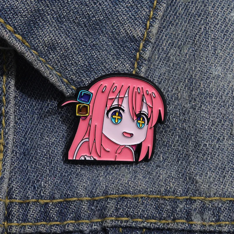 Cartoon Anime Pink Haired Character Enamel Pins Q-version avatar personalized trendy decorative accessory brooch