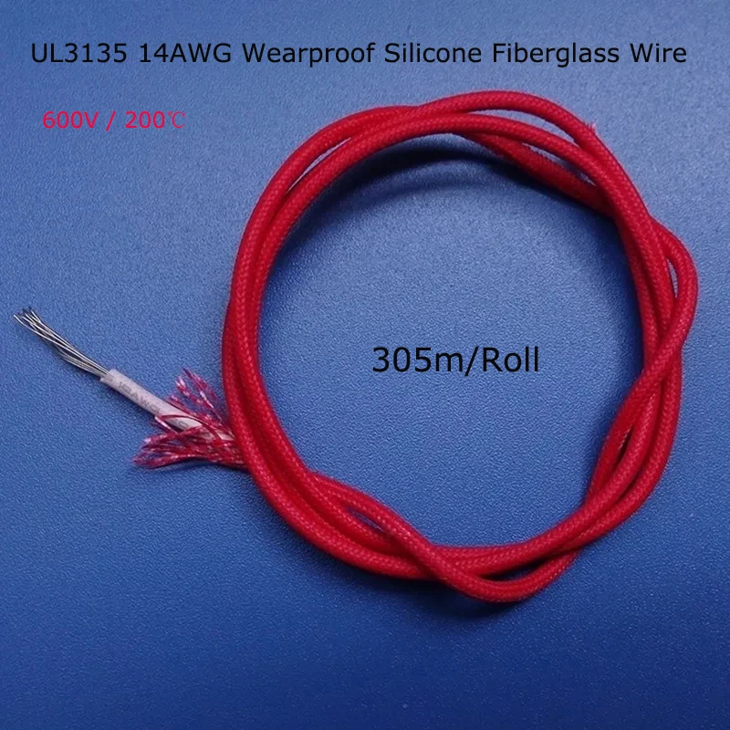 305mx5Roll UL3135 14AWG Wearproof Silicone Fiberglass Wire Heatproof Braid Tinned Copper Electric Textile Cable 600V/200C Cord