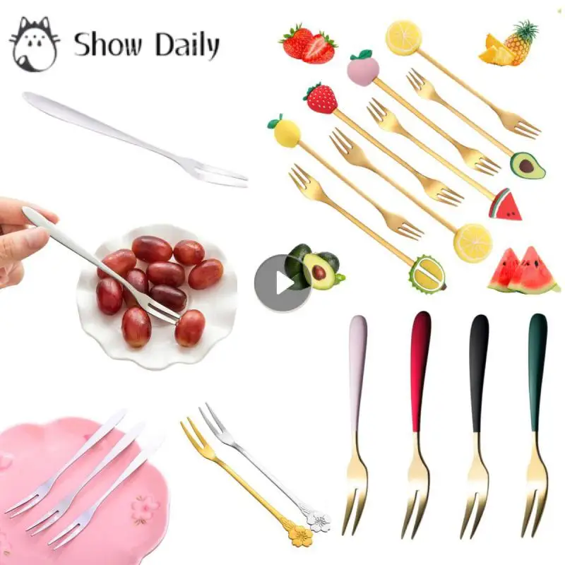 1-5Pcs Stainless Steel Fruit Forks Dessert Forks Lovely Mini Fork Set Snack Cake Dessert Forks Cafeteria Home Kitchen Tableware