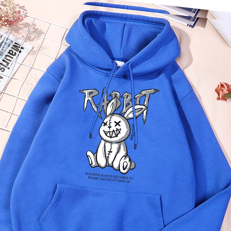 Sewing Rabbit Black Print Hoodie Mens Fashion Versatile Fleece Sweatshirts Unisex Comfortable Hoody Streetwear Loose Comfy Tops