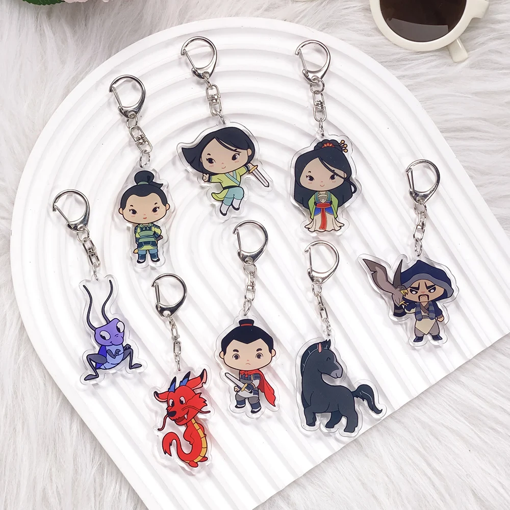 

1/8Pcs Disney Princess Mulan Mushu Acrylic Keychain Bag Charms Accessories Funny Cute Backpack Key Holder Keyring Fans Friends
