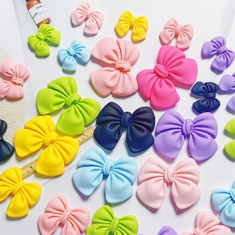 WFFNNKC 10Pcs Candy Color Bowknot Flatback Resin Girl DIY Hairpin Jewelry Crafts Accessory Kawaii Hair Bow Center Embellishments