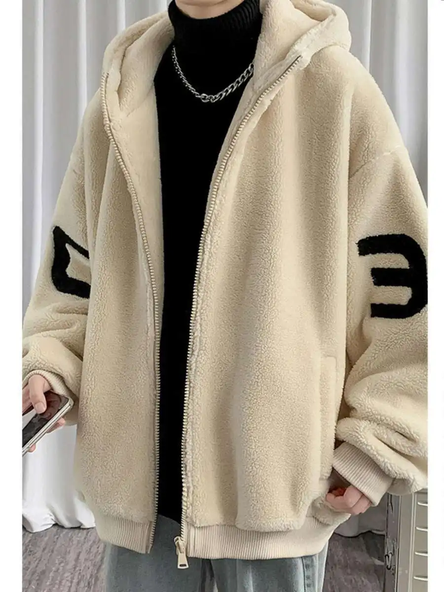 معطف شتوي للرجال من فراء الخروف مع غطاء للرأس من القطن كاجوال طويل بسحاب للإغلاق معطف مملوء بالبوليستر ملون #3