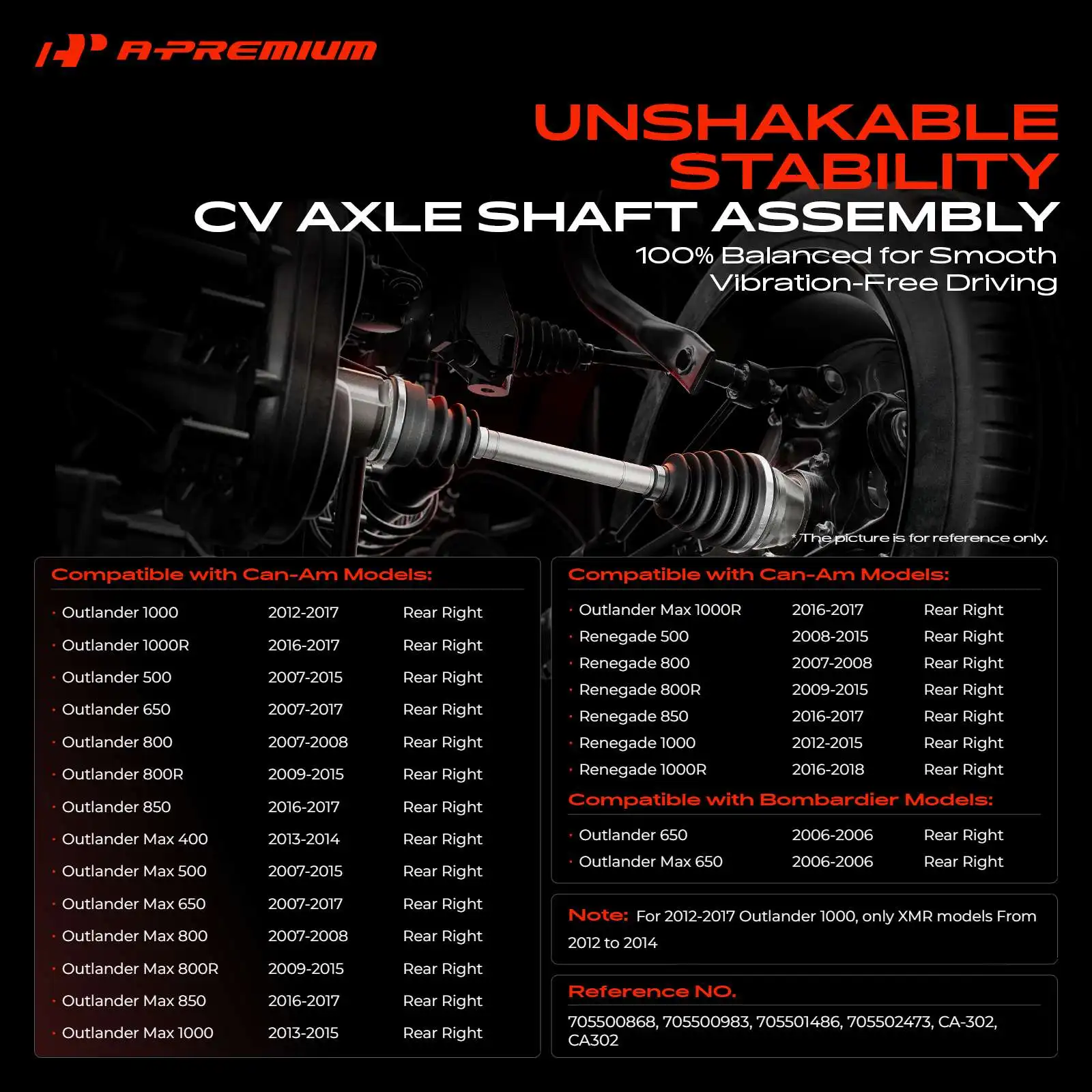 A-Premium Rear Passenger Side CV Axle Assembly for Can-Am Renegade 500 2008-2015 Renegade 800 2007-2008 Renegade 850 2016-2017