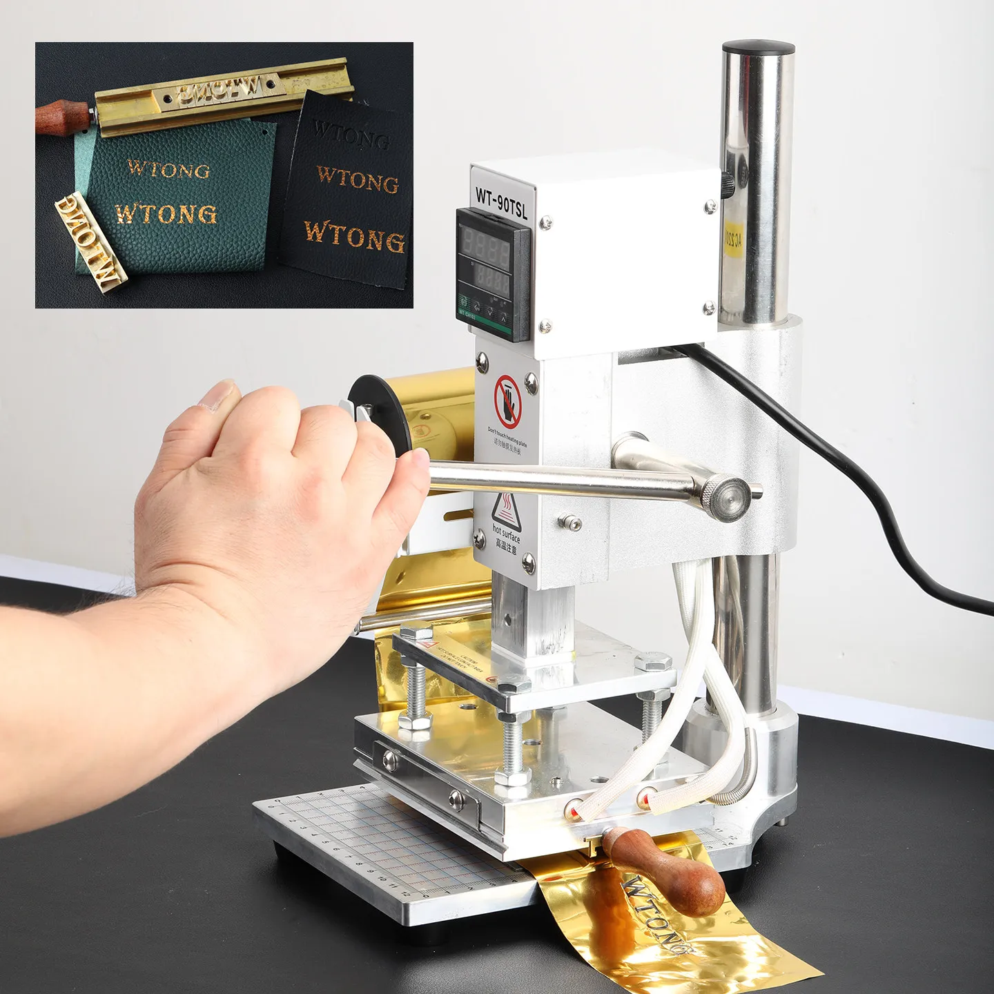 

Manual Leather Hot Stamping Machine Brass Type Mold LOGO Trademark PU Paper Phone Case Heat Embossing Marking Machine
