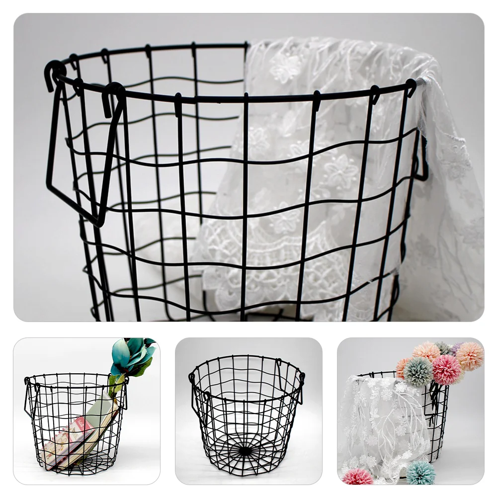 Storage Basket Nordic Style Iron Mesh Woven Desktop Blankets Metal Black Laundry Baskets