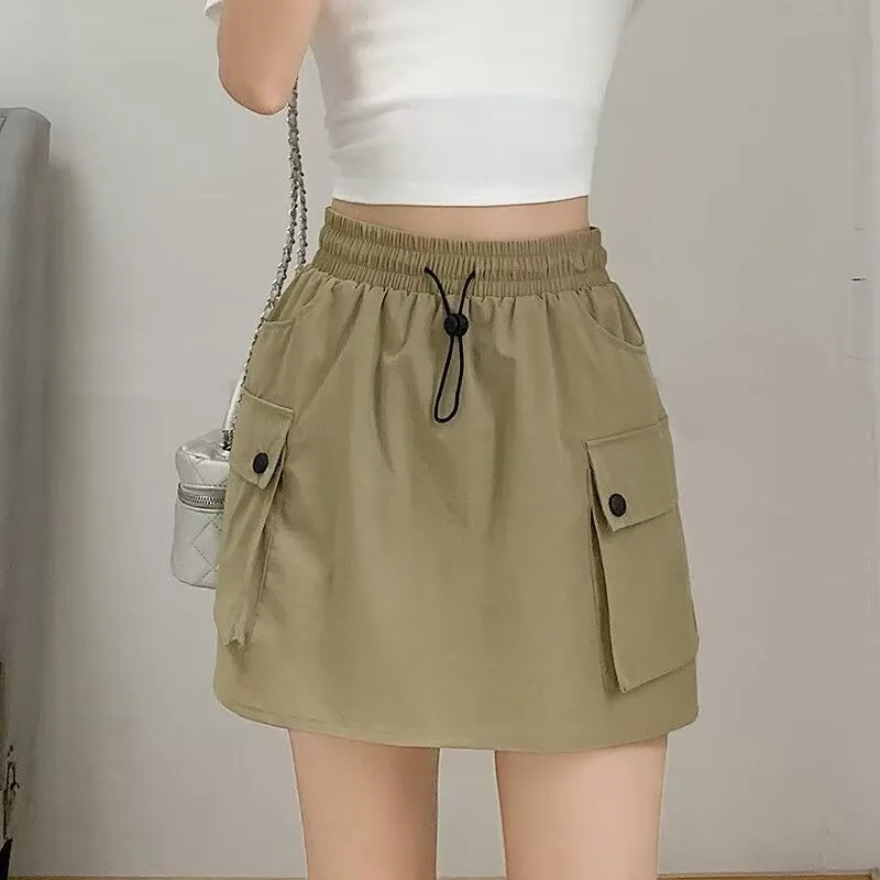 Grau Arbeitskleidung Mini Rock Frauen Sommer Dünne Hohe Taille A-Line Breite Bein Abnehmen Schnell Trocken Kurzen Rock Hosen Frauen Streetwear