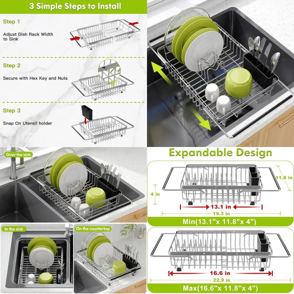 

Dish Drying Rack in Sink, Expandable StainlSteel Dish Drainer or Kitchen Sink, Dish Strainer Rack, Retractable Over Sink Dish Ra