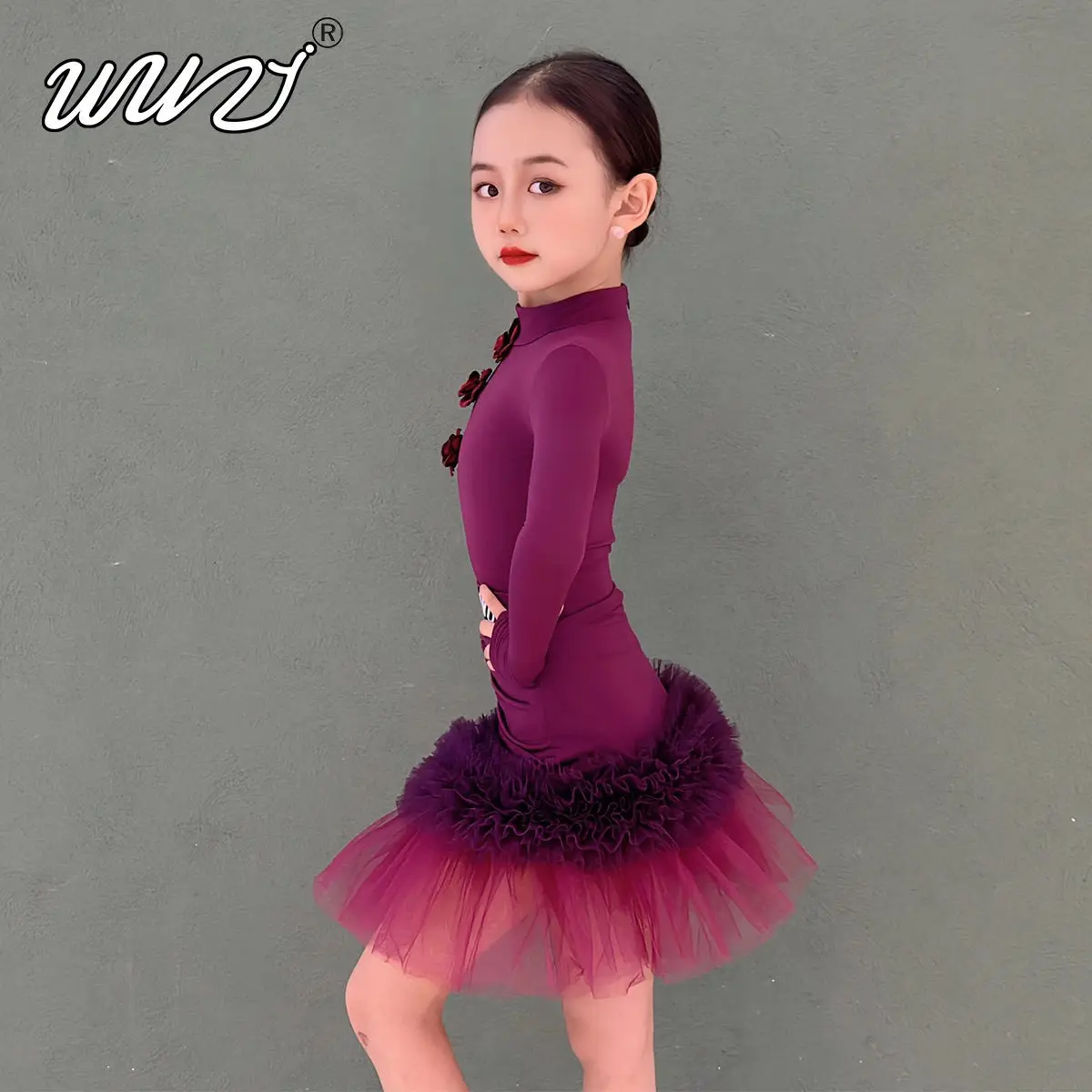 فستان رقص لاتيني مخصص للفتيات فستان لاتيني نسائي بأكمام طويلة ممارسة رائعة