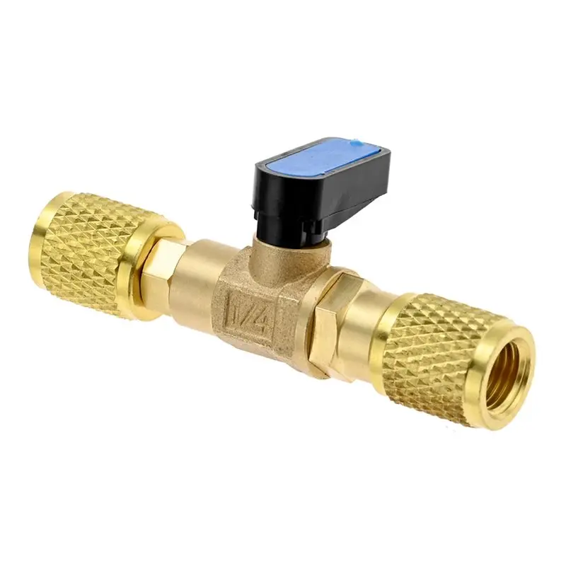 AB33-5Pcs 1/4Inch SAE Female Adapter 7/16Inch-20 UNF Brass Shut-Off Valve Air Conditioner Refrigerant Ball Valve