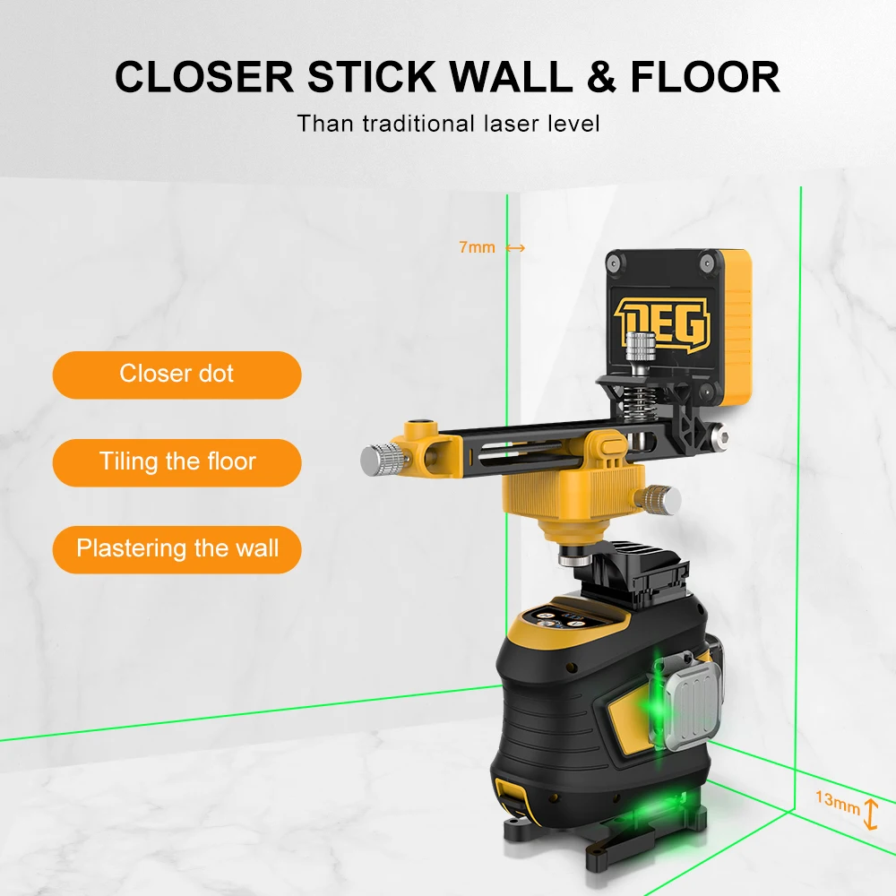 DEG 4D01-F12D 3D 12 Lines Laser Tools Green Beam 360 Self Leveling Laser Level with Li-ion Battery & Remote control