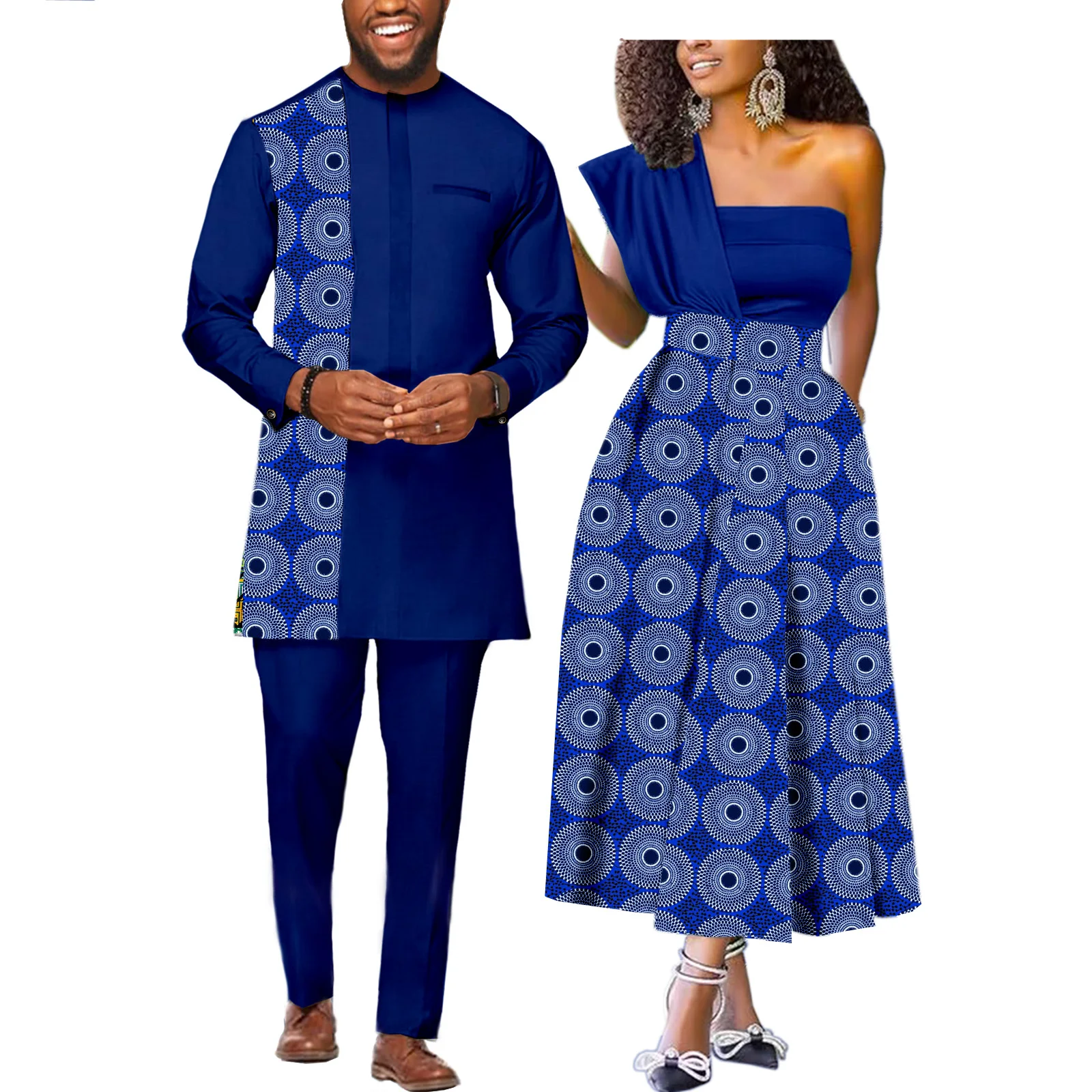 Dashiki-ropa de pareja africana para hombre y mujer, traje de boda, Top, pantalones, traje, vestidos de fiesta con estampado Ankara sin tirantes