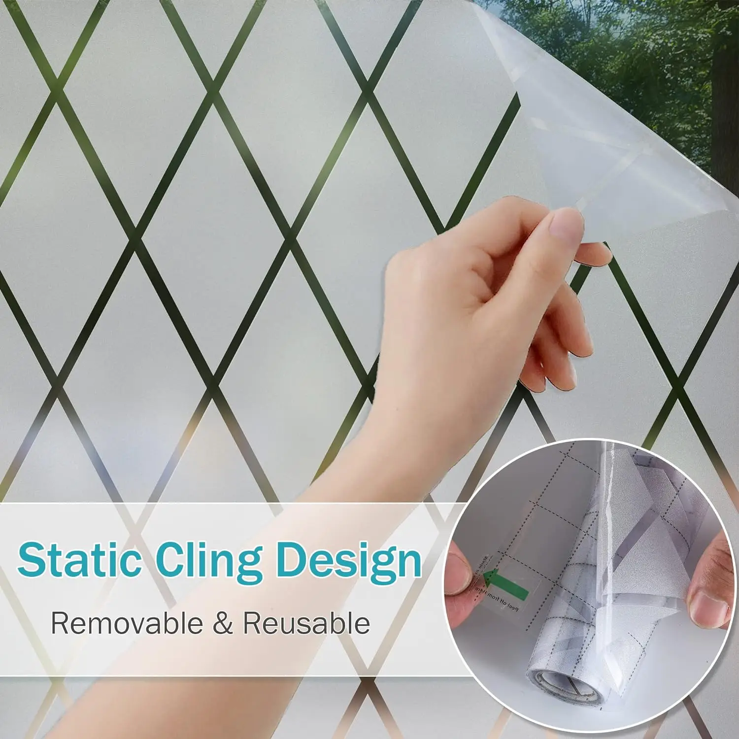 Lattice Frosted Window Film Window Privacy Film Static Cling Window Vinyl Opaque Glass Sticker Non Adhesive Anti-UV