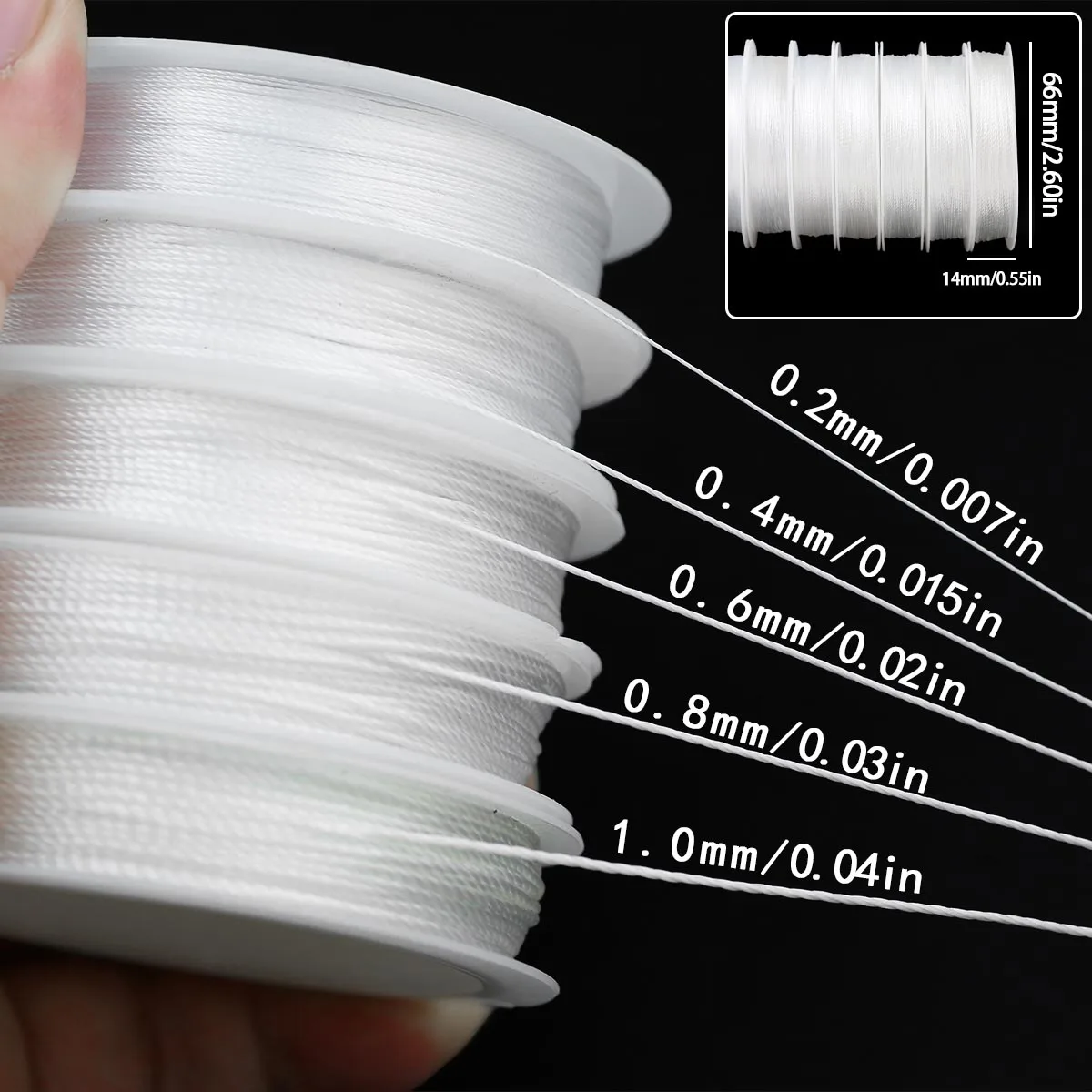 0.2-1.0mm White Non-Stretch Beading Cord, DIY Thread