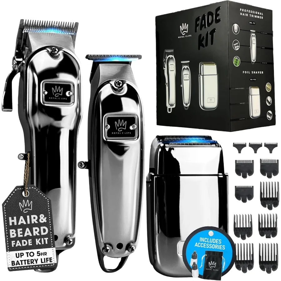 مجموعة احترافية لتلاشي الشعر واللحية مع ماكينة تشذيب دقيقة وحزمة ماكينة حلاقة للرجال مجموعة كاملة مثالية