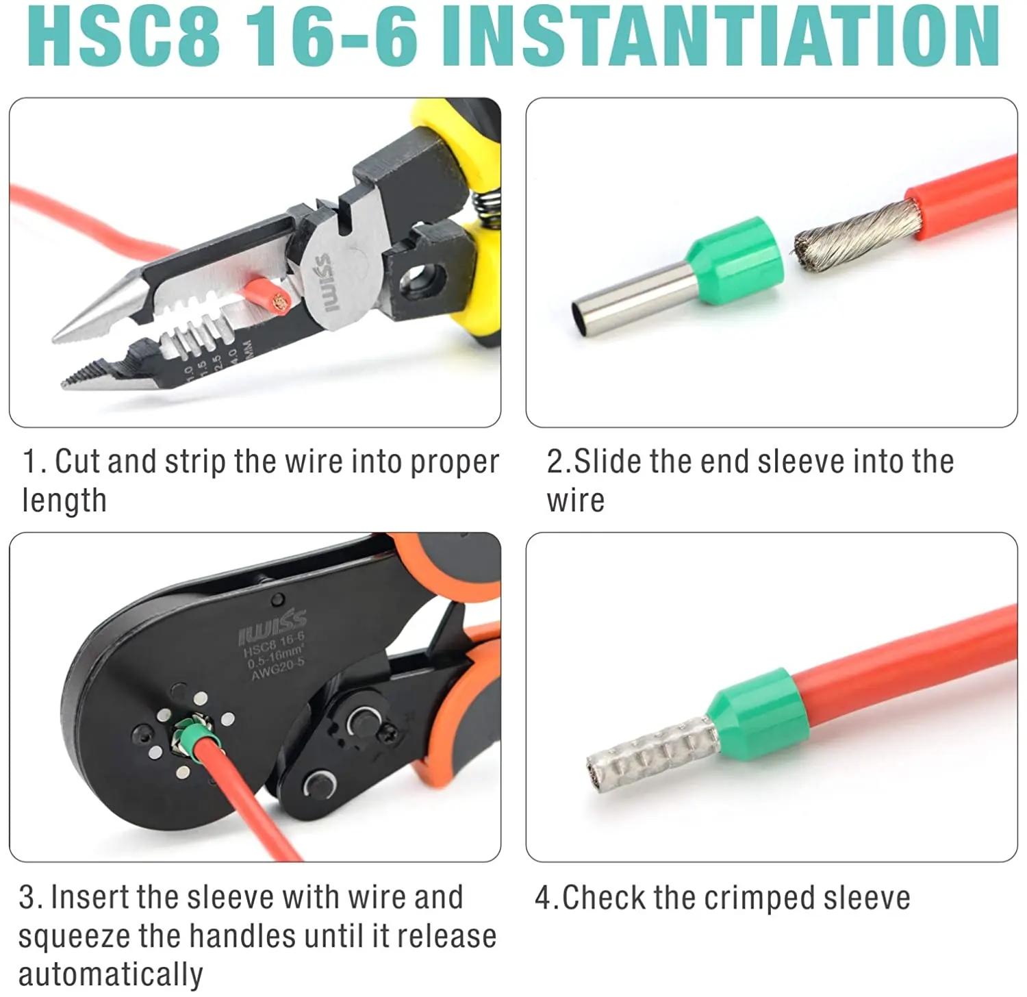 HSC8 16-6 Hexagonal Ratchet Ferrule Crimping Tool Kit Crimper Plier 0.08-16mm2 Wire Ferrules Crimp Wire Ends Sleeves Terminal