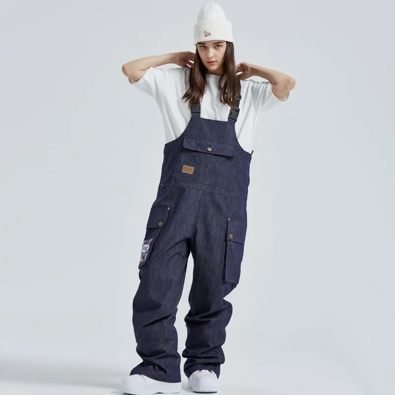 Pantalones con tirantes de vaquero para hombre y mujer, pantalón de esquí impermeable para pareja, deportes al aire libre, snowboard, novedad de 2025