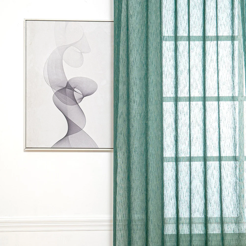 LEEJOOM Modern Solid Blue Green Tulle Sheer Gauze Curtain Transparent Living Room Window Decoration Home Textile