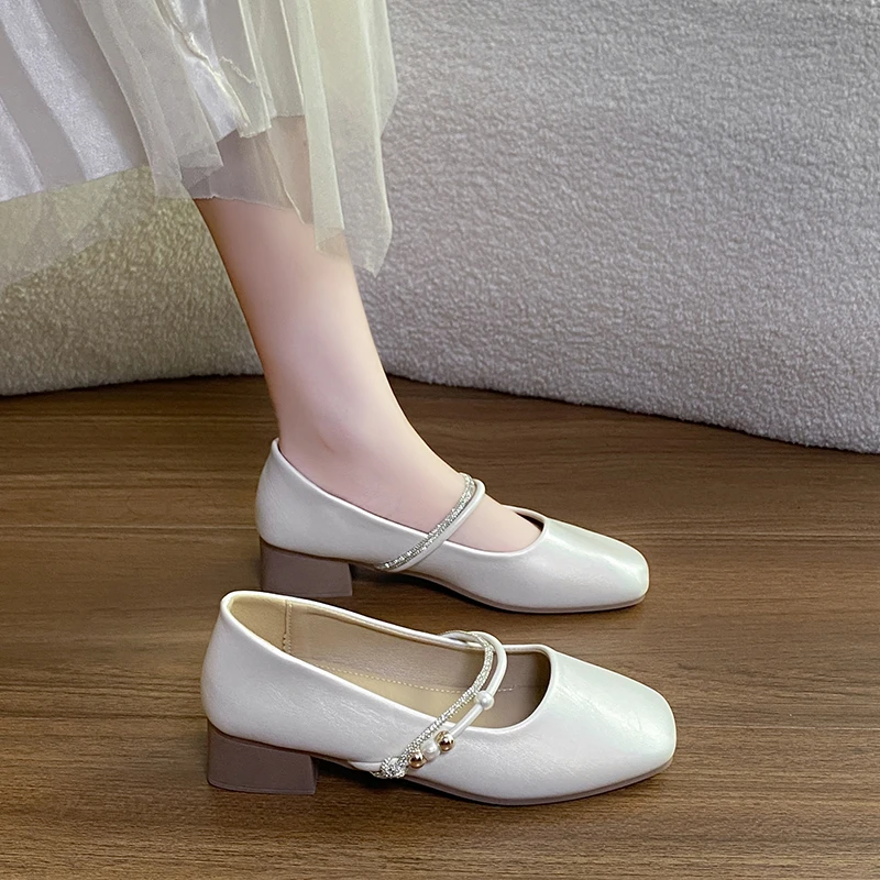 

Women's Soft Mary Jane Flat Shoes, Elegant Rhinestone Strap Square Toe Pumps, Non-slip Comfortable Shoes for Wedding & Office