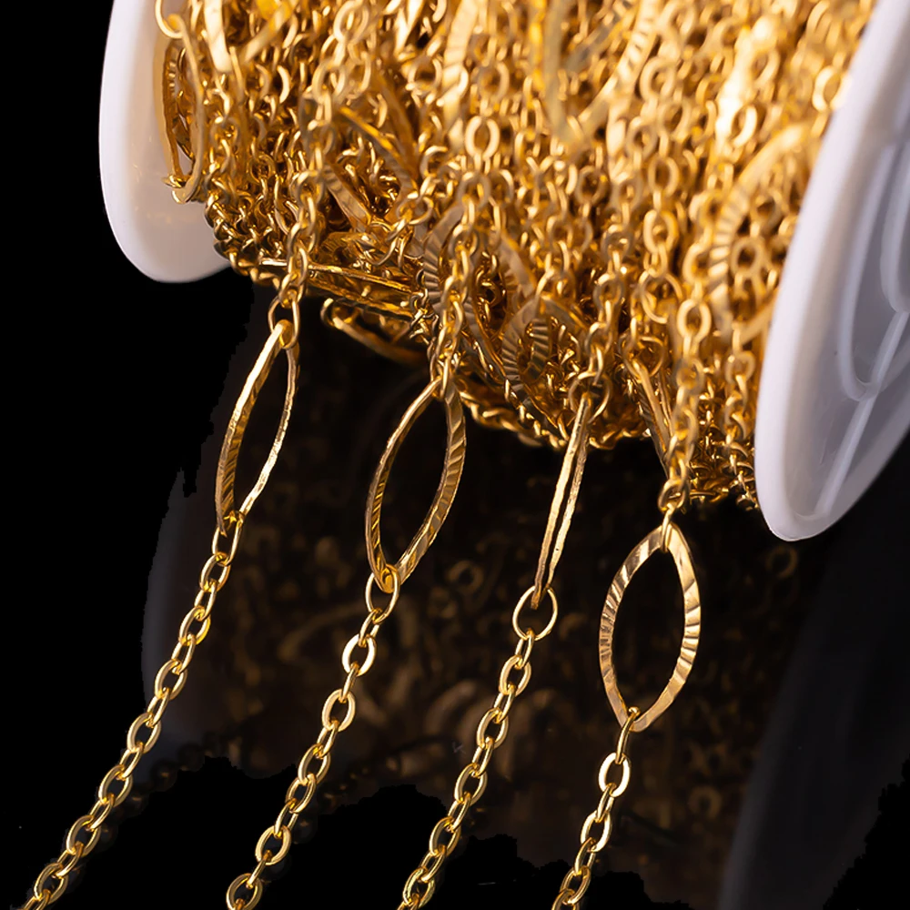 

1m Gold Stainless Steels Embossed Eye Link Oval Chains Extender for DIY Necklace Bracelet Bag Craft Jewelry Findings Accessories