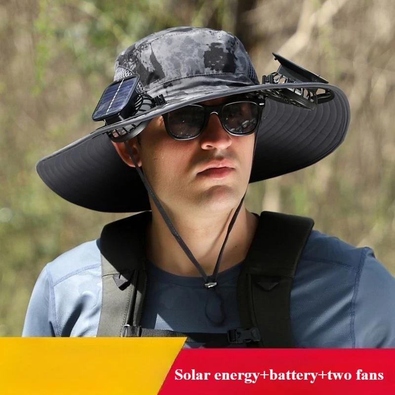 

For Outdoor Camping Fishing Hiking Sunscreen Fisherman Hat Solar Fan Cap Portable Solar Charging Cap with Fan Suitable