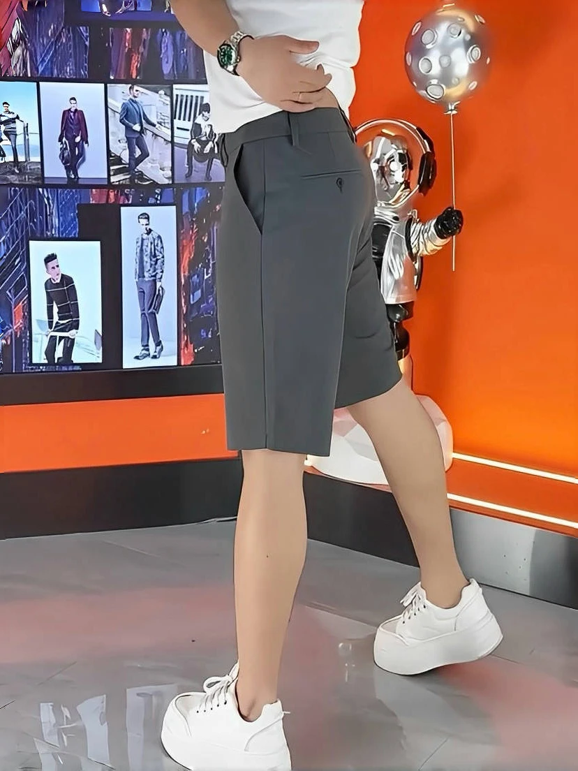 

Мужские летние модные удобные тонкие повседневные шорты-бриджи прямого кроя с завышенной талией, облегающие, однотонные