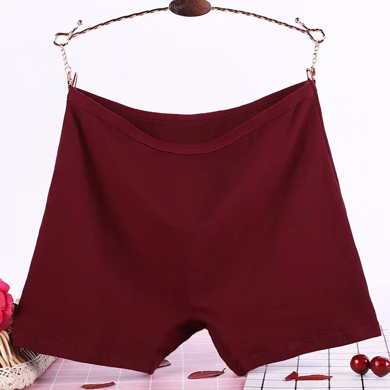 Women's Boxer Briefs Cotton Block Antibacterial High Waist No Trace Large Size Four Corner Panties Flush Legs Flat Foot Shorts