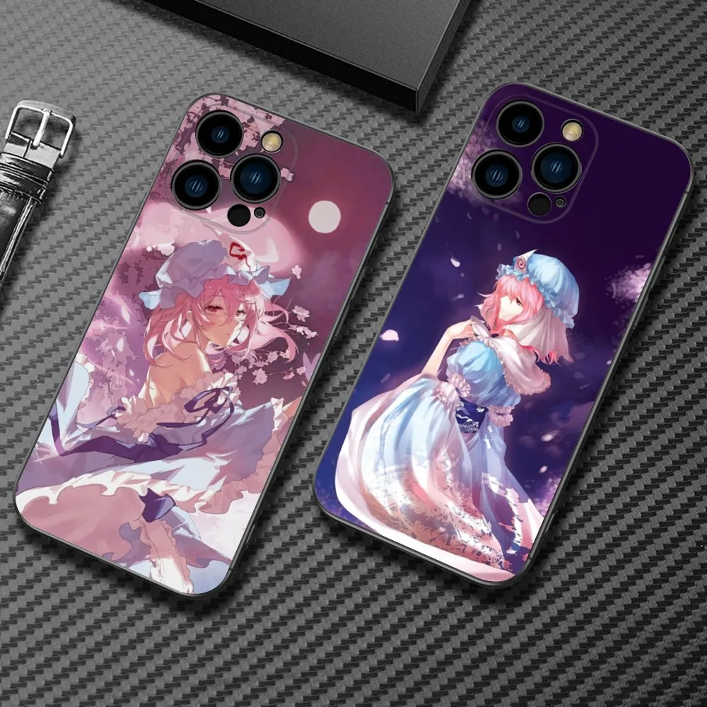 Touhou Project Yuyuko Phone Case For iPhone15,14,13,12 Mini 11 Pro XR,X,XS,MAX 7,8 Plus Silicone Cover Soft Black