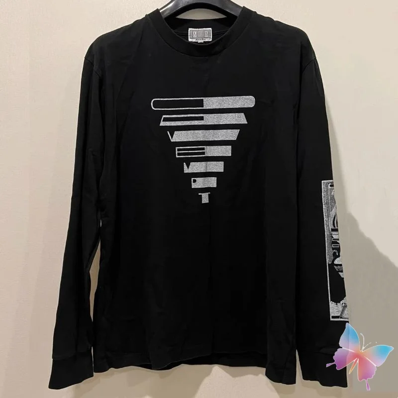 

Inverted Triangle Stripe Abstract Circuit Board Print CAVEMPT Long Sleeve T-shirt Unisex Round Neck Pullovr Men Women CE Tops