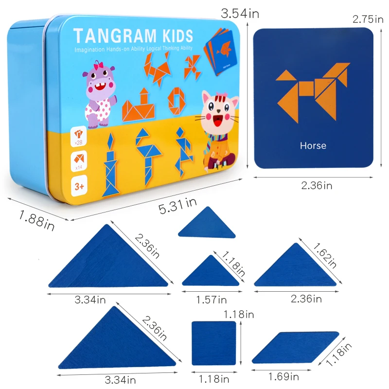 Houten Tangram-puzzel met controlekaarten Creatief spel voor kinderen Vroeg educatief speelgoed Hand-oogcoördinatie