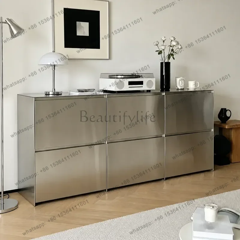 PG Brushed Stainless Steel Locker 6 Bucket Cabinet Minimalist Floor to Ceiling Storage Side Cabinet for Living Room Entrance