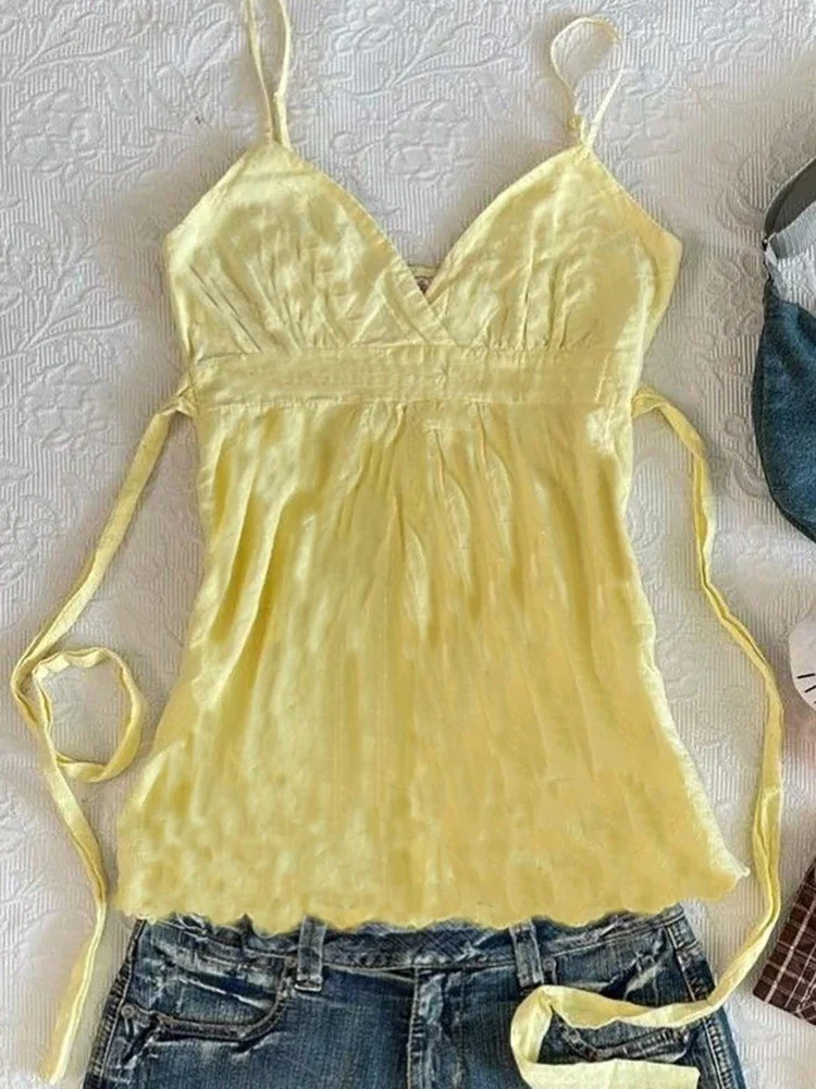 

Y2K Cute 2000s Hip Hop Emo Girls Women Top Streetwear Fashion Solid Color Casual Camisole vintage Aesthetic Women Sleeveless Top