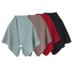 New 100 Pure Wool Shawl Solid Color Cloak Jacket Hollow Air Conditioning Knitted Cervical Shoulder Pad Scarf